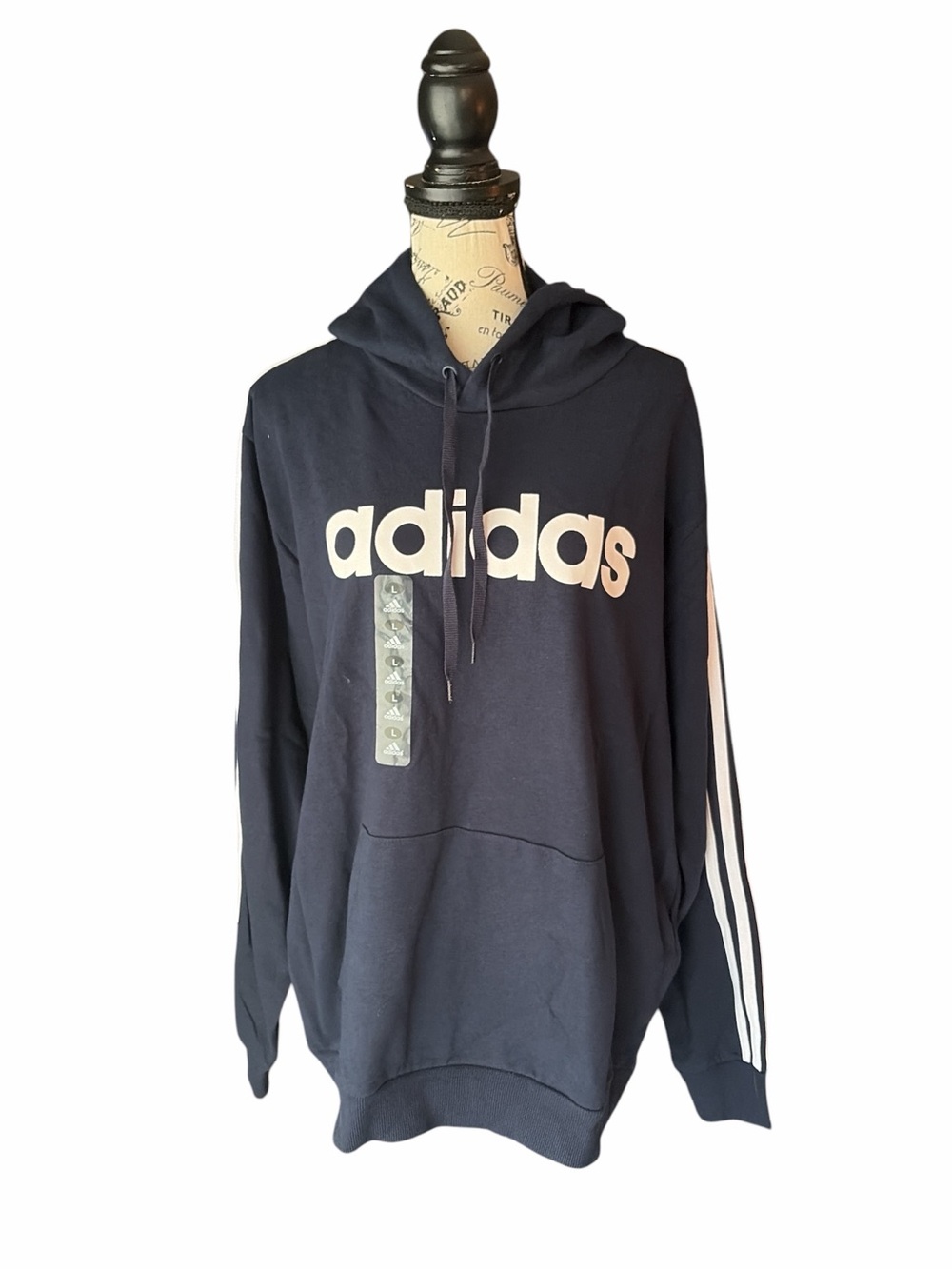 Adidas Essentials 3-Stripes Logo Hoodie Navy Blue Men’s Large Size Large NWT